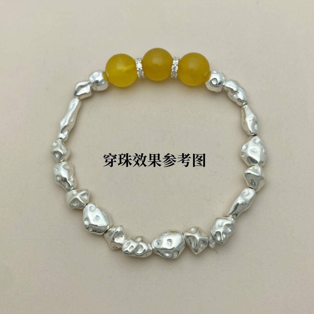S925纯银不规则豆豆串珠隔珠异形石头银块子巴洛克风格编绳配件