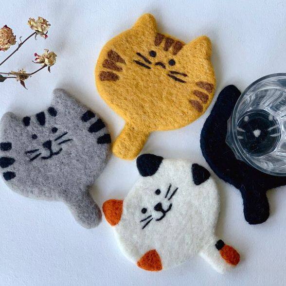 猫咪带把杯垫羊毛毡戳戳乐diy材料包非成品新手包可爱实用解压