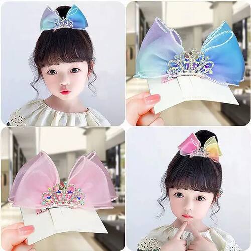 Pastel Rainbow Hair Bows Gradient Color Princess Crown Hair