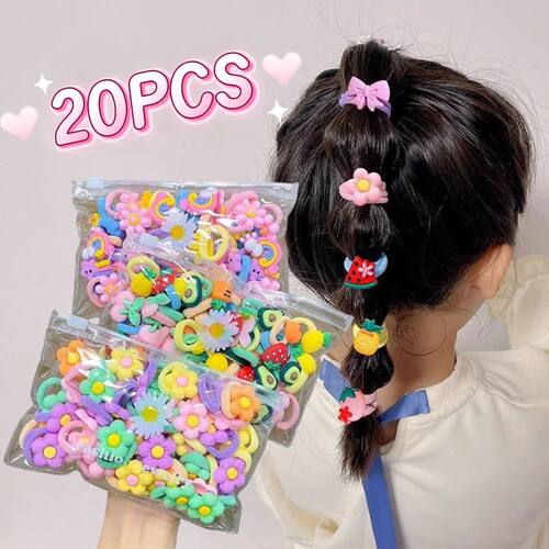 10/20Pcs/Set Cute Cartoon Rubber Elastic Hair Bands Girls No
