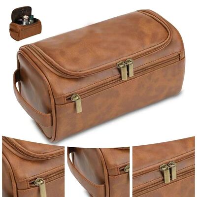 Leather Toiletry Bag for Men Women Dopp Kit Mens Hanging Toi