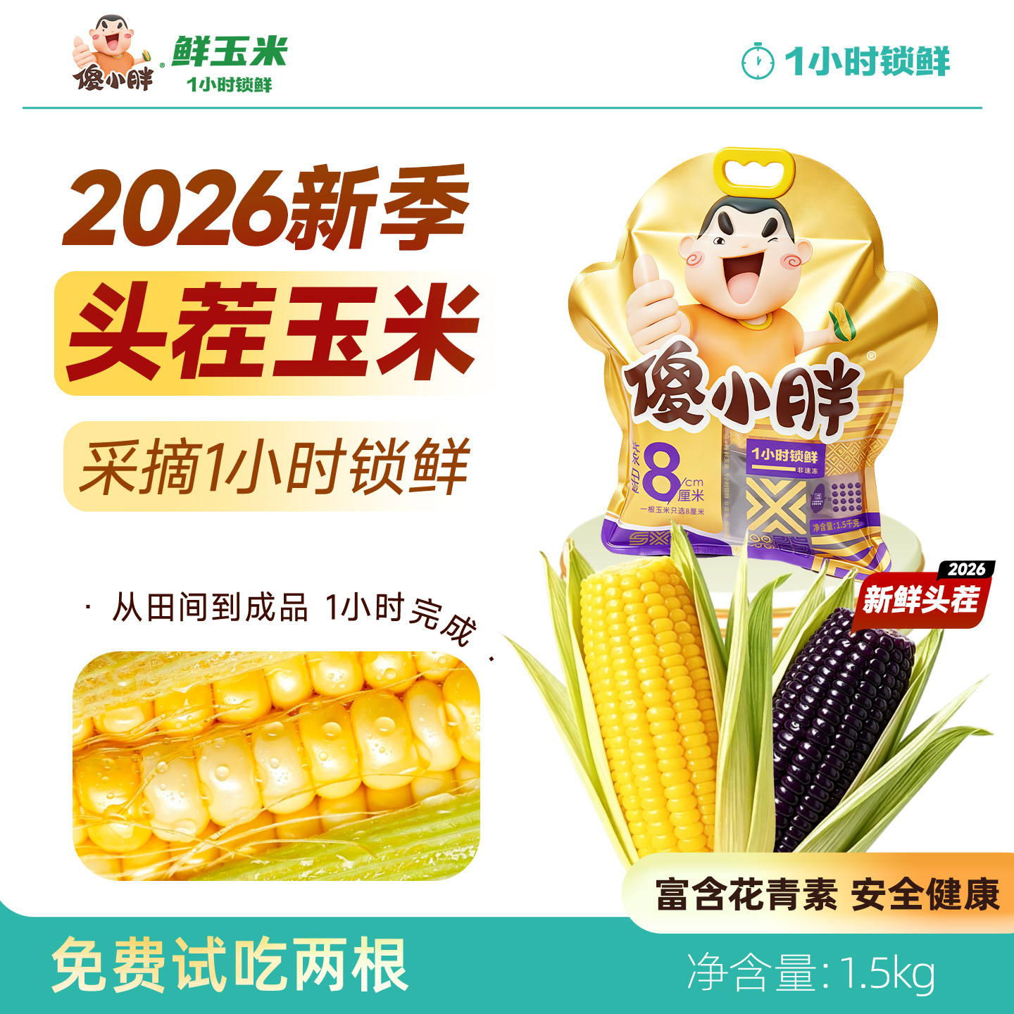 傻小胖1小时锁鲜黄糯玉米新鲜现摘粘紫玉米开袋非即食黏玉米棒