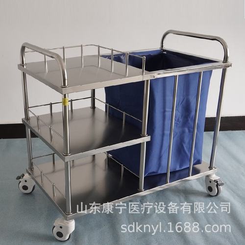 三层晨间护理车可拆卸污物袋车双桶垃圾车 加厚304不锈钢被服车