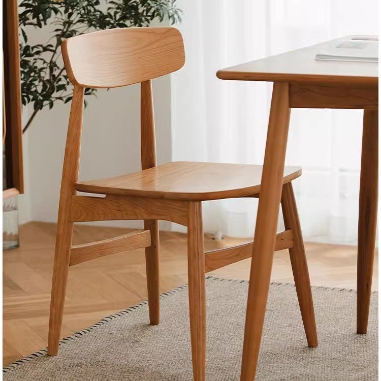 巴适椅子现代简约家用餐椅实木靠背书椅北欧日式樱桃木椅子