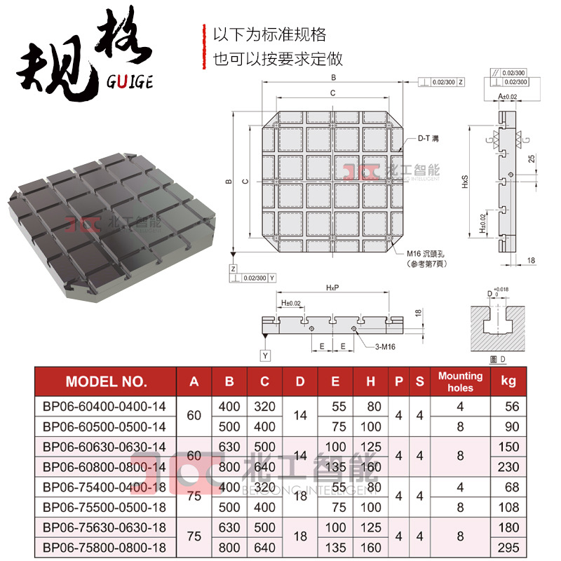 北工智能 MC基板基座 标准化夹具夹台治具 MP06T型槽机床增高台