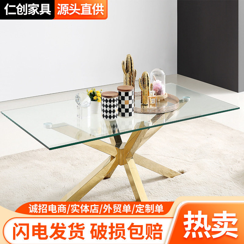 北欧意式极简不锈钢玻璃长桌独特设计家用餐台饭桌高级长方形餐桌