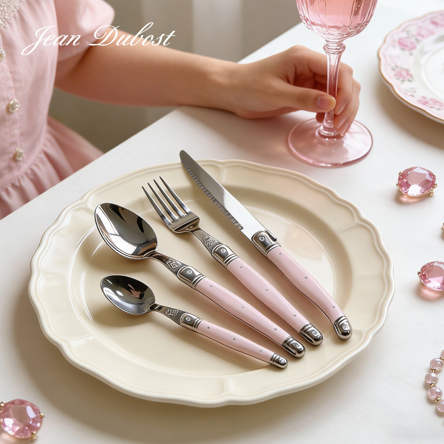 法国Jean樱花粉柄牛排刀叉西餐具勺子甜品叉子不锈钢咖啡勺正餐叉,餐饮具,西餐餐具套装,淘宝优惠券,粉丝福利购,淘宝优惠卷