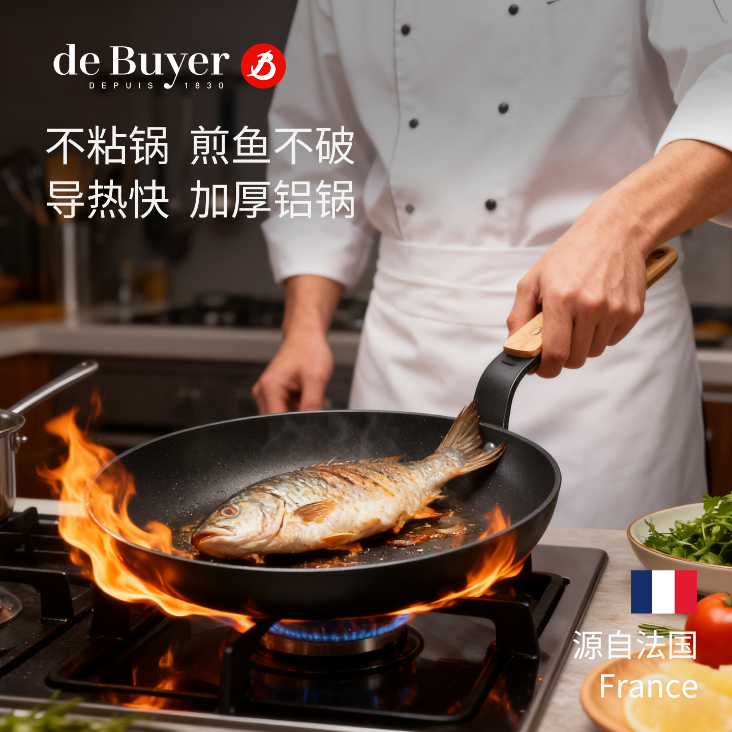 debuyer法国进口不粘锅家用平底牛排煎锅电磁炉不锈钢不含PFOA