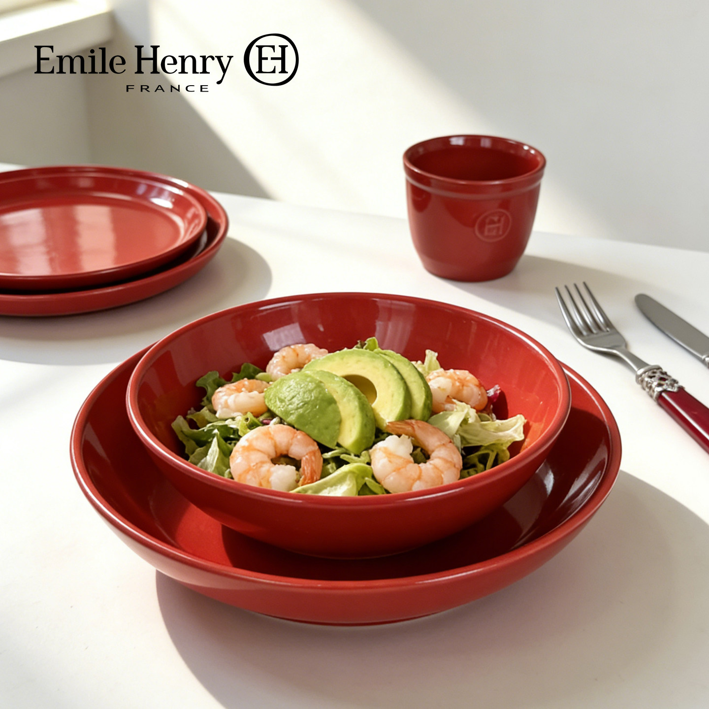 法国Emile Henry红色沙拉碗耐高温焗饭烤碗家用加厚陶瓷面碗汤碗,餐饮具,碗,淘宝优惠券,粉丝福利购,淘宝优惠卷