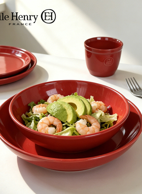 法国Emile Henry红色沙拉碗耐高温焗饭烤碗家用加厚陶瓷面碗汤碗