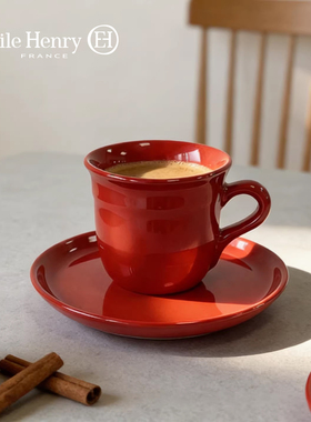 法国Emile Henry陶瓷红色马克杯咖啡杯子耐高温烘焙水杯新年礼物