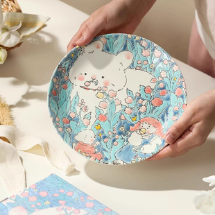 OPT家用陶瓷可爱手绘盘子釉下彩餐盘礼盒装 送朋友生日礼物伴手礼