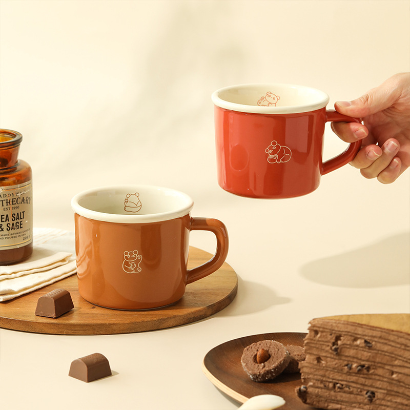 optosesign熊猫马克杯线条陶瓷喝水牛奶咖啡杯手送礼物设计感家用