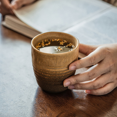 MICOLL复古日式侘寂杯子陶瓷把杯家用日式咖啡杯手握杯拉花拿铁杯