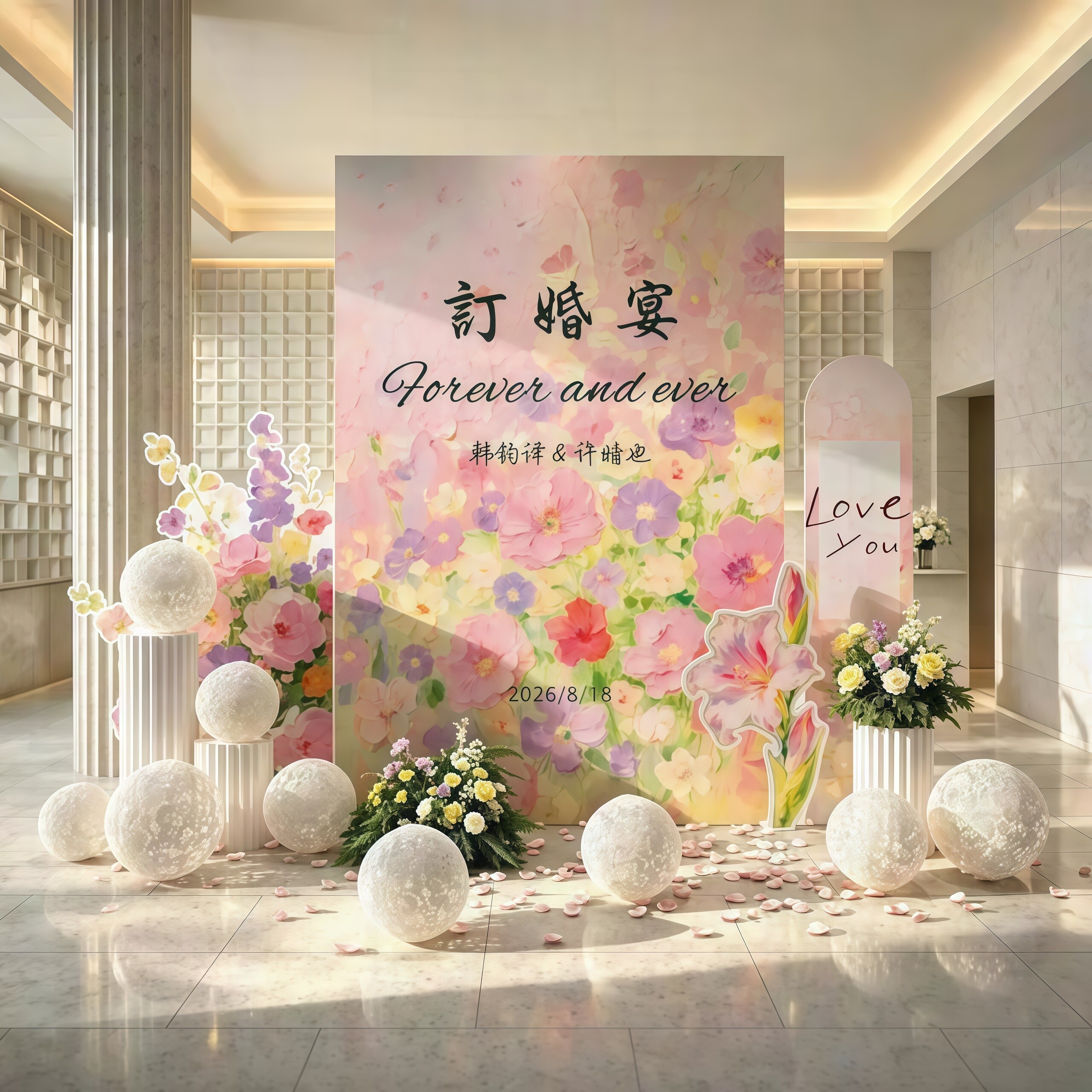 简约韩式订婚宴布置装饰简单大气