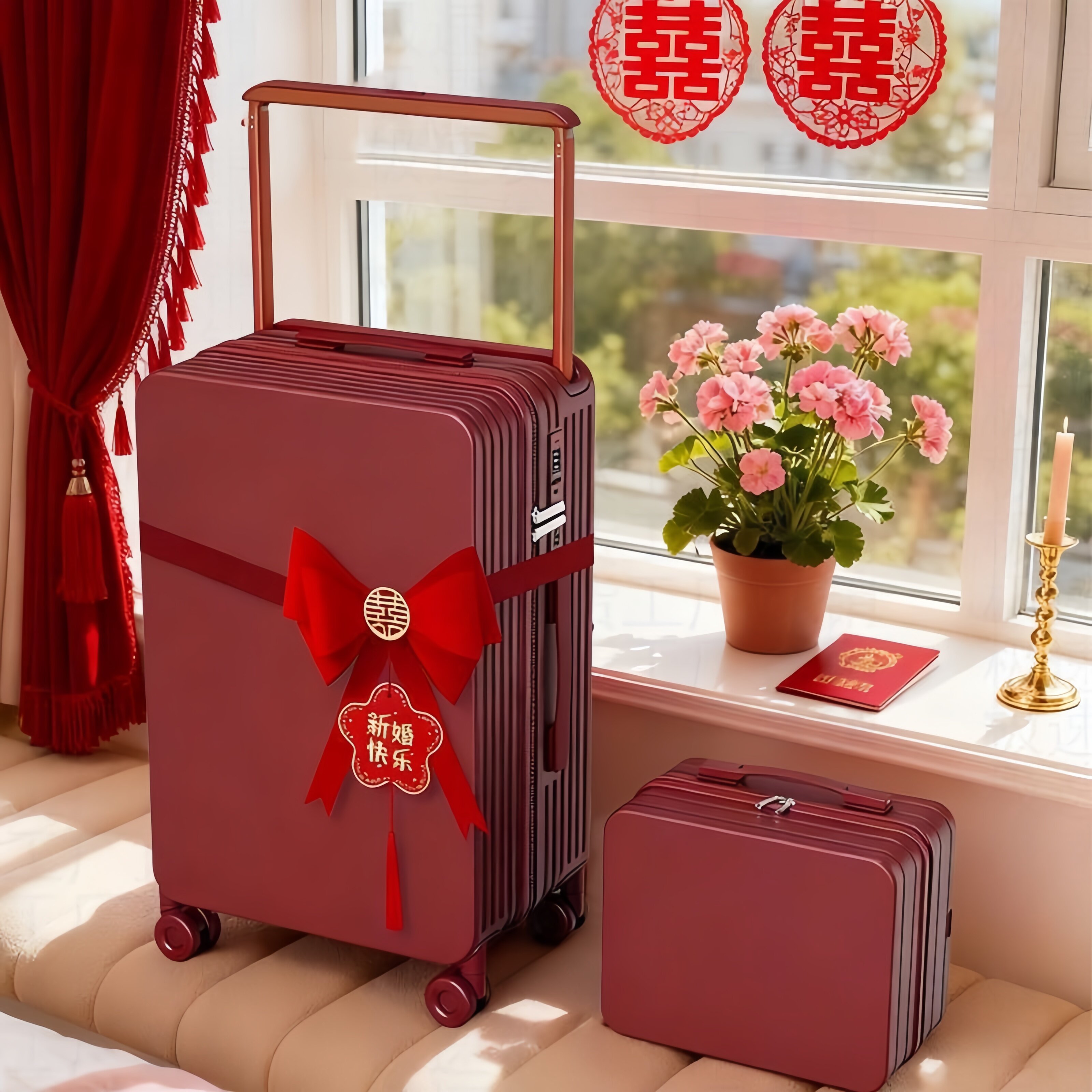 弹跳宽拉杆行李箱子母箱陪嫁箱