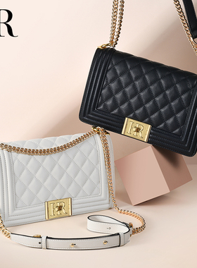 HR赫莲娜女包2025年新款包包女高级感菱格链条包白色单肩斜挎包女