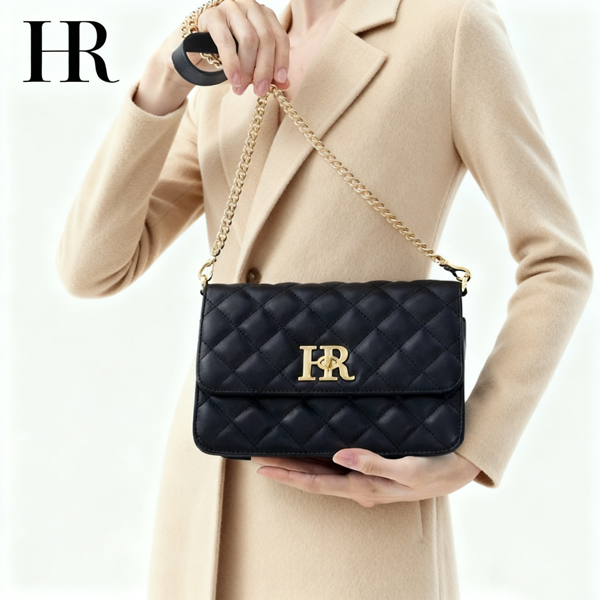 HR赫莲娜包包女士2025新款高级感菱格链条包轻奢女包单肩斜挎包女
