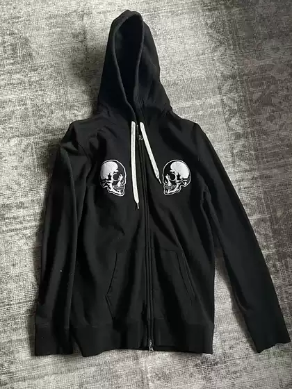 Independent Numbernine Black Double Skull Embroidered Hooded Cardigan Sports Jacket Sweatshirt Unisex Trendy