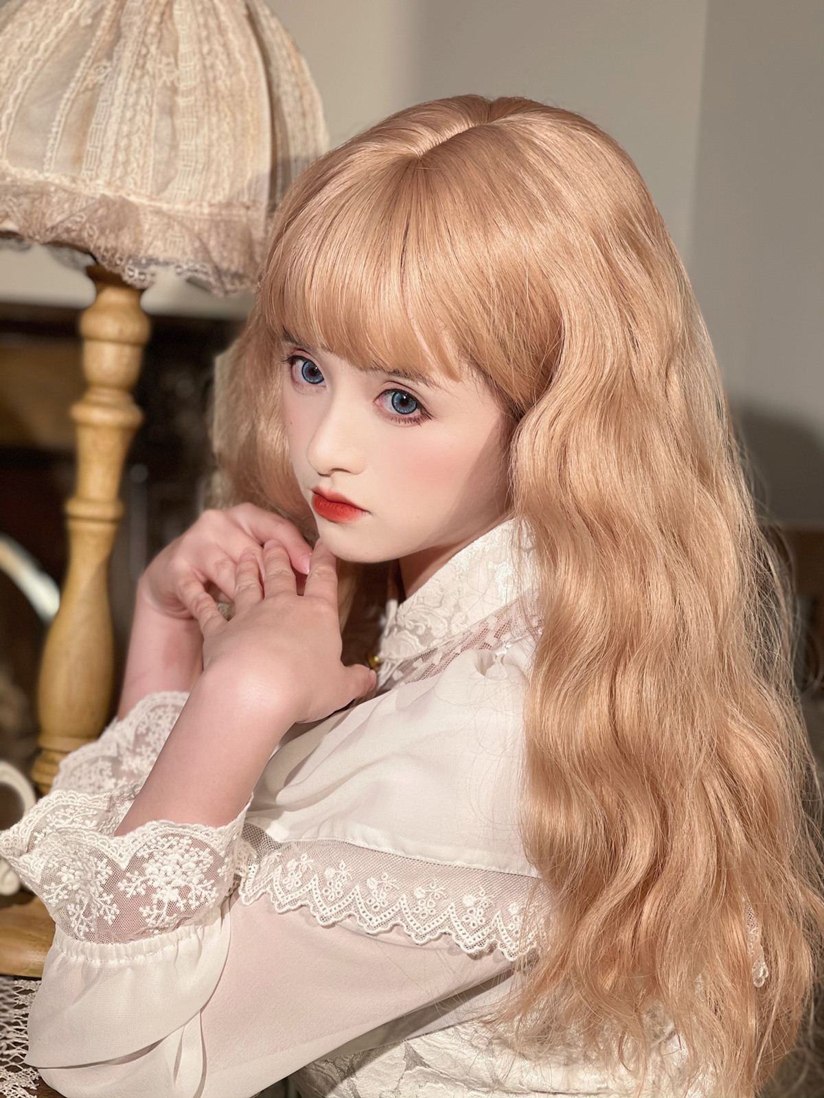 现货-奥罗拉 lolita假发卷发花嫁蜜金女神长卷发lo假发马布嘻ETZB