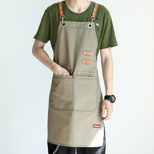 女厨房印字 帆布定制logo咖啡厅奶茶店餐厅工作服男士 时尚 围裙韩版
