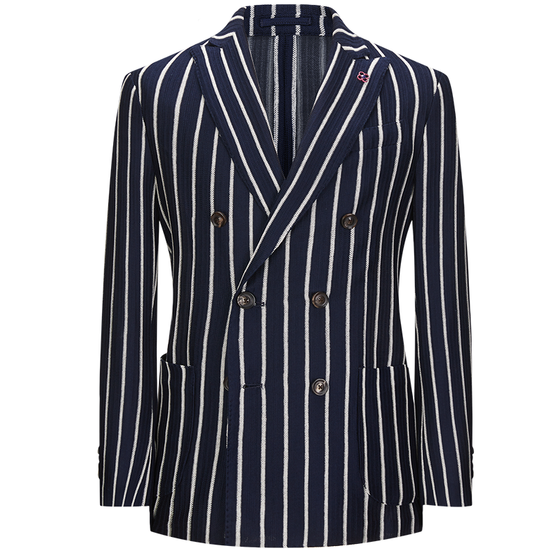 LARDINI意大利进口纯棉条纹双排扣针织单西服男商务休闲西装外套