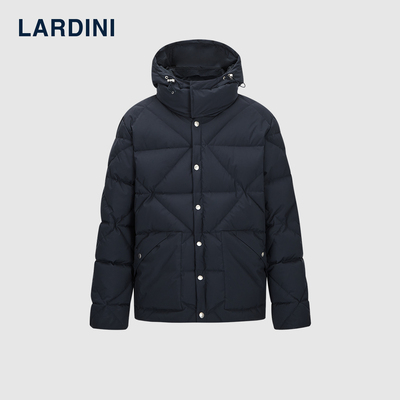 LARDINI意大利进口连帽菱格纹加厚保暖羽绒服外套