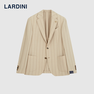 LARDINI意大利进口平驳领羊毛混纺商务休闲无里布条纹西服上衣