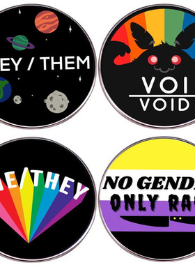 Pronouns代词胸针THEY THEM HE HER SHE HER彩虹旗别针胸章徽章