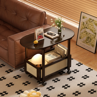 中古风小推车茶几置物架沙发边几零食家用多功能可移动床头柜整理