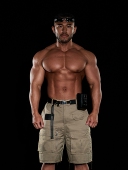 款 号113男士 皮革logo标磨破cargo工装 OUTOF 户外机能多口袋短裤