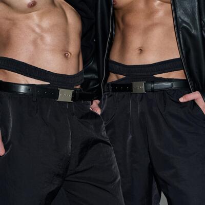 OUTOF - 款号139 双腰头设计皮带长裤 廓形尼龙休闲裤