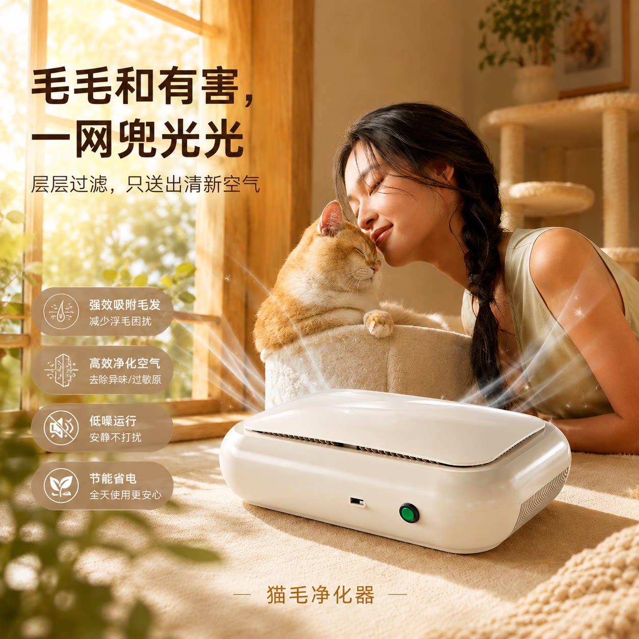 宠物空气净化器家用吸毛除菌除尘宠物浮毛壁挂式除臭除毛神器