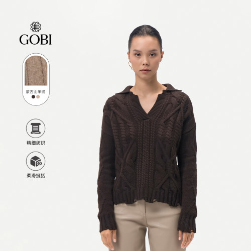 GOBI2023纯羊绒女V领套针织衫头