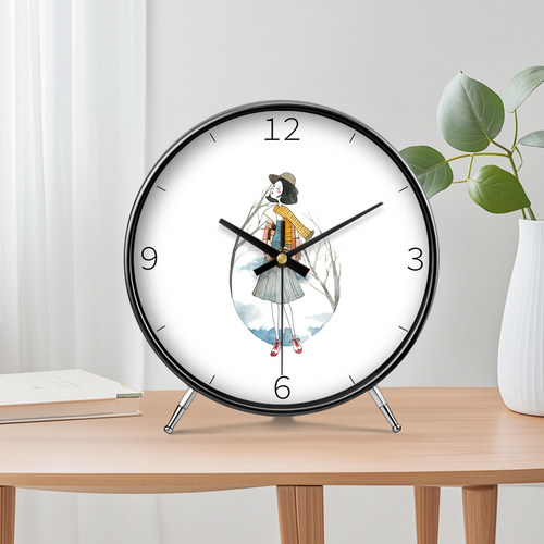 摆放式客厅座钟台式现代轻奢时钟创意家用漫画风摆件玄关入户钟表