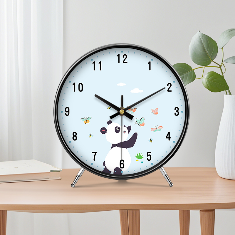 小熊猫家用座钟温馨风可爱摆件时钟客厅卧室卡通摆放钟表创意桌面