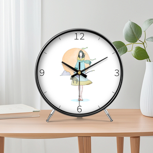创意桌面座钟钟表现代高级感大气摆钟摆件客厅轻奢卡通风时尚时钟