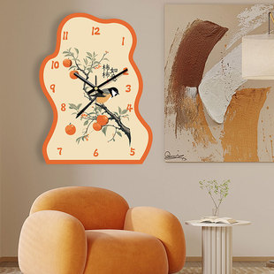 新中式摆件挂钟复古钟表挂墙面花鸟桌面事事如意时钟摆台式客厅