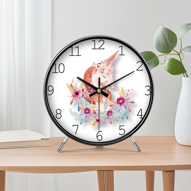 创意台式座钟高级感独角兽钟表摆件卧室客厅大气桌面现代卡通时钟