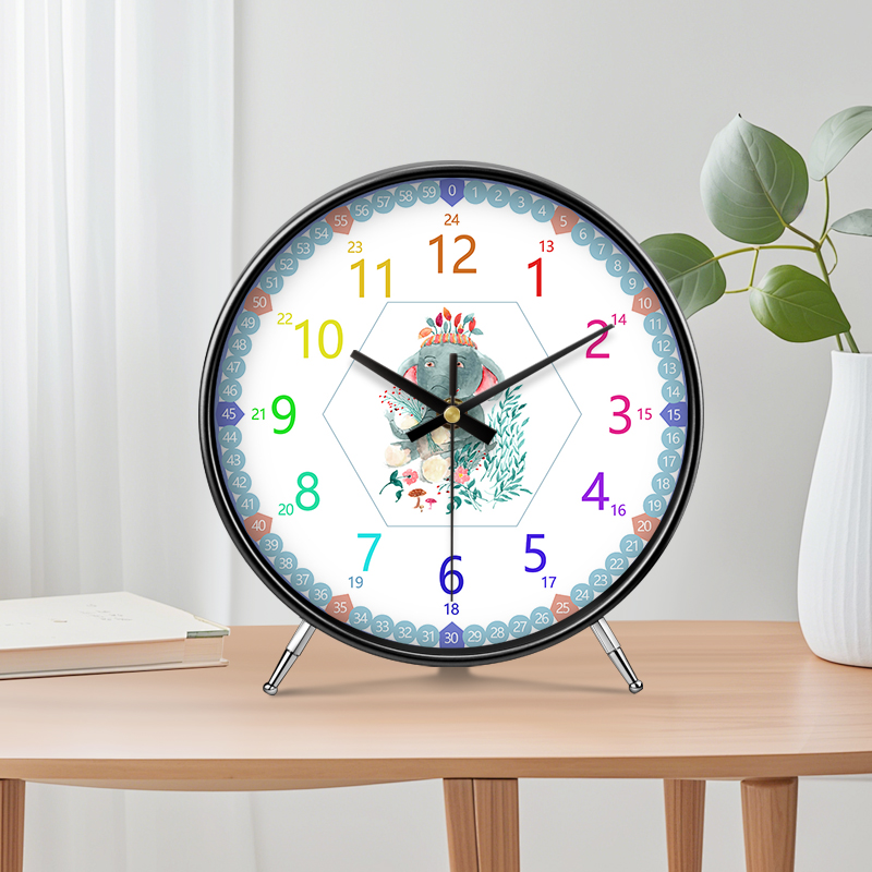 现代早教桌面大象时钟高级感可爱钟表座钟摆件艺术摆放卧室台钟
