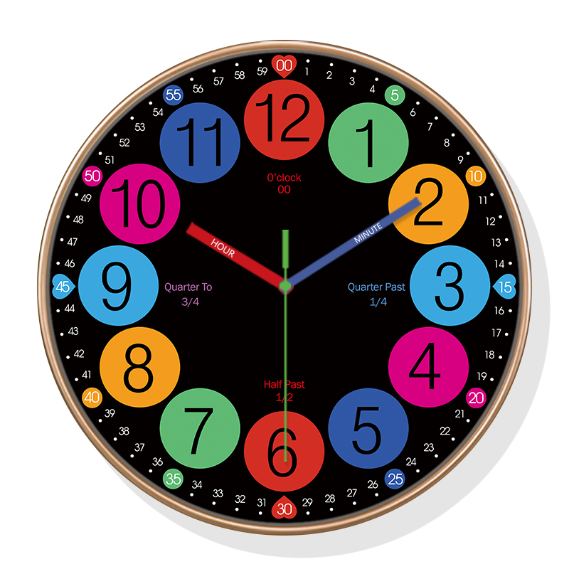 家用卡通学生儿童房免打孔学习钟表时钟挂墙挂钟客厅电波大气书房