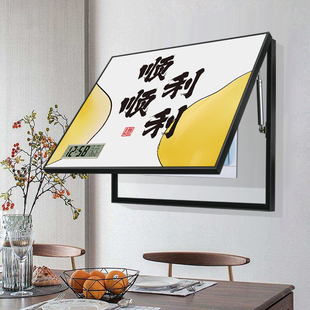 新中式顺顺利利挂画遮挡带时钟强电箱装饰画客厅可看时间电表箱钟