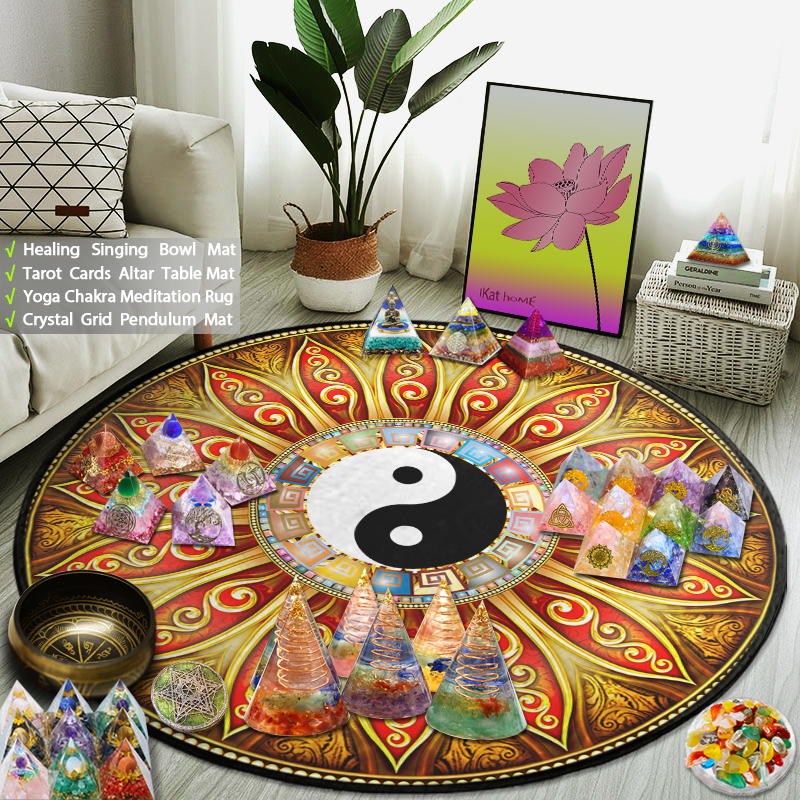 圆形太极地垫阴阳八卦瑜伽冥想垫踏罡步斗地毯水晶灵摆垫七星九运