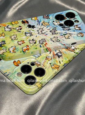 柒莱菲林壳适用于opporeno15/14/13pro手机壳12/11/10新款9男女findx9防摔x8油画绿色爆炸小猫a6a5硬a3真我软