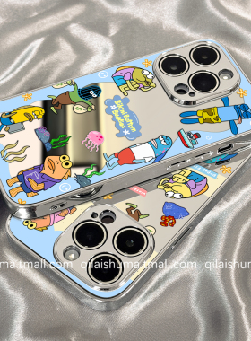 柒莱镜面壳适用于华为pura80/70pro+手机壳新款mate60高级50女40卡通搞怪蓝色居民鱼nova13硬12防摔11套10软9