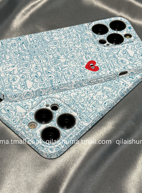 柒莱菲林壳适用于opporeno15/14/12/11pro+手机壳13新款10/9潮牌爱心涂鸦线条findx8x7硅胶5硬6女a97防摔软套