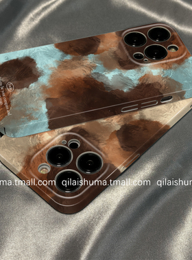 柒莱菲林壳适用于opporeno15/14/13pro手机壳12/11/10新款9女findx9防摔x8高级复古蓝棕色晕染a6a5硬a3真我软