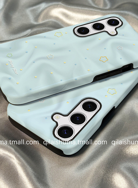 柒莱二合一菲林壳适用于三星s30/s25ultra手机壳新款s24plus男女s23+防摔s22清新褶皱蓝色星星s21硅胶a55软套