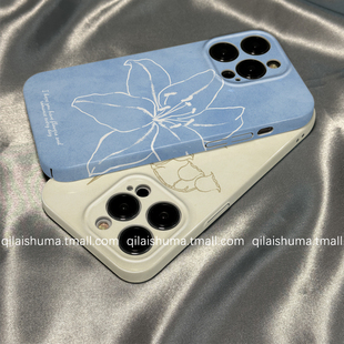 11pro 手机壳新款 柒莱菲林壳适用于opporeno15 9硬8 7女6简约蓝色线条花朵findx8x7硅胶x6x5防摔