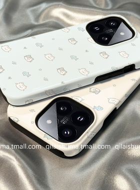 柒莱二合一菲林壳适用于小米17/15pro手机壳14新款13红米k80k70女60可爱蓝色猫咪小鱼note14防摔12硅胶11软套